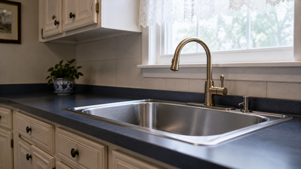 Stainless kitchen sink in a quiet, well-kept older home