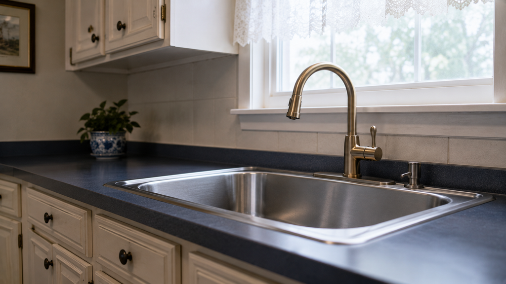 Stainless kitchen sink in a quiet, well-kept older home