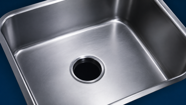 Open kitchen sink drain opening where a garbage disposal was removed