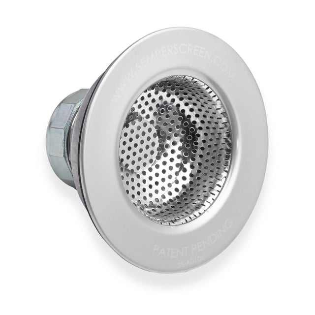 Professional, all-in-one, high quality stainless steel kitchen sink drain screen with nonremovable strainer and no moving parts to break that is designed to prevent clogs and permanently protect plumbing systems by stopping debris before they cause damage. Trusted by real estate owners, builders, managers and tenants that want to save on plumbing expenses. Installed across apartments, condos, short-term rentals, hotels, break rooms, hospitals, and many other installations with a standard-sized sink.