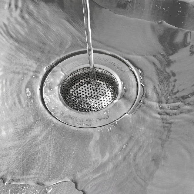 Professional, all-in-one, high quality stainless steel kitchen sink drain screen with nonremovable strainer and no moving parts to break that is designed to prevent clogs and permanently protect plumbing systems by stopping debris before they cause damage. Trusted by real estate owners, builders, managers and tenants that want to save on plumbing expenses. Installed across apartments, condos, short-term rentals, hotels, break rooms, hospitals, and many other installations with a standard-sized sink.